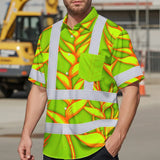 Hi Vis Hawaiian Shirt Reflective Tapes Orange Neon Lime Heliconia Custom Name Safety Workwear For Workers, Truckers, Operators