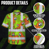 Hi Vis Hawaiian Shirt Reflective Tapes Orange Neon Lime Parrot Custom Name Safety Workwear For Workers, Truckers, Operators