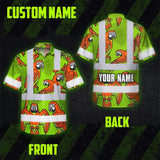 Hi Vis Hawaiian Shirt Reflective Tapes Orange Neon Lime Parrot Custom Name Safety Workwear For Workers, Truckers, Operators