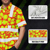 Hi Vis Hawaiian Shirt Reflective Tapes Orange Neon Lime Plumeria Custom Name Safety Workwear For Workers, Truckers, Operators