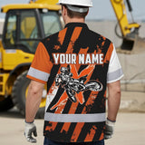 Hi Vis Hawaiian Shirt Reflective Tapes Orange Neon Motobike Custom Name Safety Workwear For Bikers, Workers, Truckers, Operators