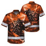 Hi Vis Hawaiian Shirt Reflective Tapes Orange Neon Motobike Skull Custom Name Safety Workwear For Workers, Truckers, Operators