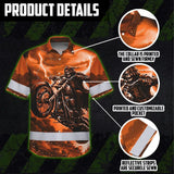 Hi Vis Hawaiian Shirt Reflective Tapes Orange Neon Motobike Skull Custom Name Safety Workwear For Workers, Truckers, Operators
