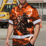 Hi Vis Hawaiian Shirt Reflective Tapes Orange Neon Motobike Skull Custom Name Safety Workwear For Workers, Truckers, Operators