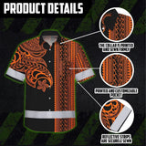Hi Vis Hawaiian Shirt Reflective Tapes Orange Neon Polynesian Custom Name Safety Workwear For Workers, Truckers, Operators