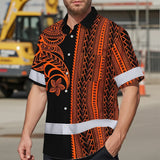 Hi Vis Hawaiian Shirt Reflective Tapes Orange Neon Polynesian Custom Name Safety Workwear For Workers, Truckers, Operators