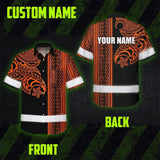 Hi Vis Hawaiian Shirt Reflective Tapes Orange Neon Polynesian Custom Name Safety Workwear For Workers, Truckers, Operators