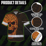 Hi Vis Hawaiian Shirt Reflective Tapes Orange Neon Polynesian Half Skull Custom Name Safety Workwear For Workers, Truckers, Operators