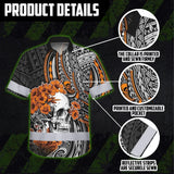Hi Vis Hawaiian Shirt Reflective Tapes Orange Neon Polynesian Skull Custom Name Safety Workwear For Workers, Truckers, Operators