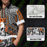 Hi Vis Hawaiian Shirt Reflective Tapes Orange Neon Polynesian Skull Custom Name Safety Workwear For Workers, Truckers, Operators