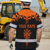 Hi Vis Hawaiian Shirt Reflective Tapes Orange Neon Skull Custom Name Safety Workwear For Workers, Truckers, Operators