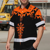 Hi Vis Hawaiian Shirt Reflective Tapes Orange Neon Skull Custom Name Safety Workwear For Workers, Truckers, Operators