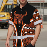 Hi Vis Hawaiian Shirt Reflective Tapes Orange Neon Skull Native Custom Name Safety Workwear For Workers, Truckers, Operators