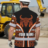 Hi Vis Hawaiian Shirt Reflective Tapes Orange Neon Skull Native Custom Name Safety Workwear For Workers, Truckers, Operators