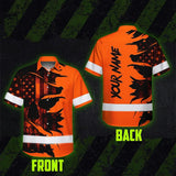 Hi Vis Hawaiian Shirt Reflective Tapes Orange Neon Skull US Flag Scratch Safety Workwear For Workers, Truckers, Operators