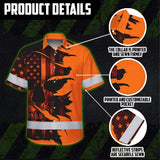 Hi Vis Hawaiian Shirt Reflective Tapes Orange Neon Skull US Flag Scratch Safety Workwear For Workers, Truckers, Operators
