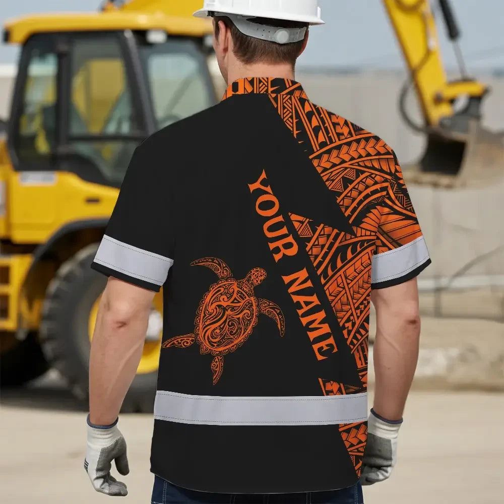 Hi Vis Hawaiian Shirt Reflective Tapes Orange Neon Turtle Hawaii Custom Name