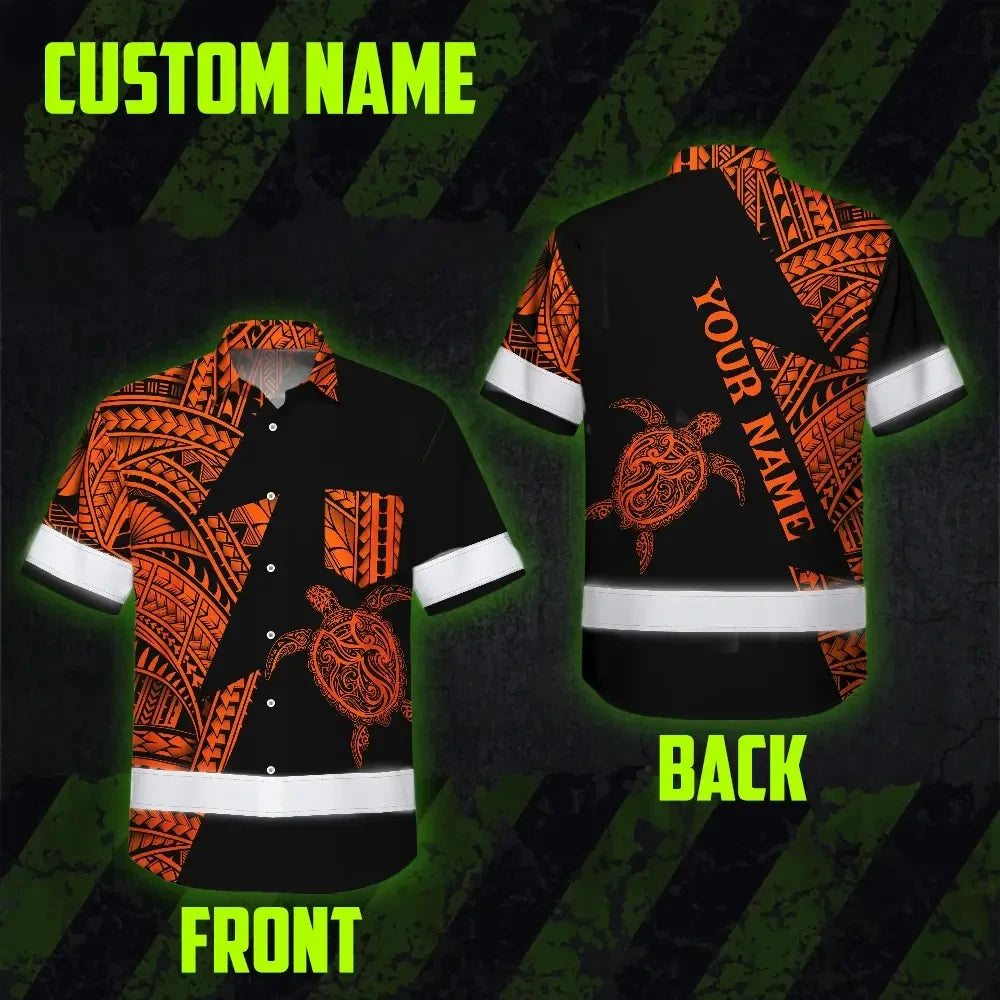 Hi Vis Hawaiian Shirt Reflective Tapes Orange Neon Turtle Hawaii Custom Name