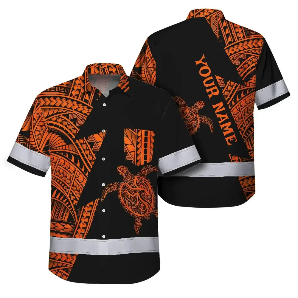 Hi Vis Hawaiian Shirt Reflective Tapes Orange Neon Turtle Hawaii Custom Name
