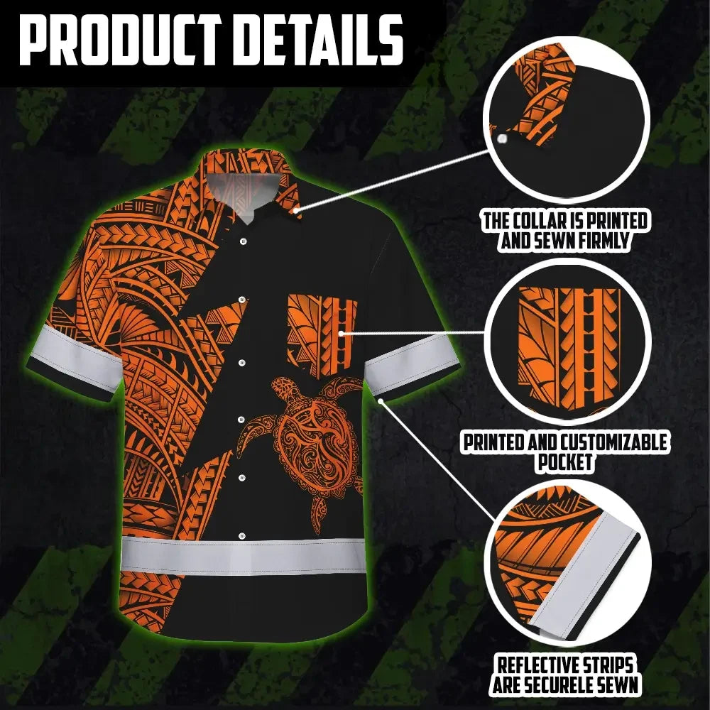 Hi Vis Hawaiian Shirt Reflective Tapes Orange Neon Turtle Hawaii Custom Name