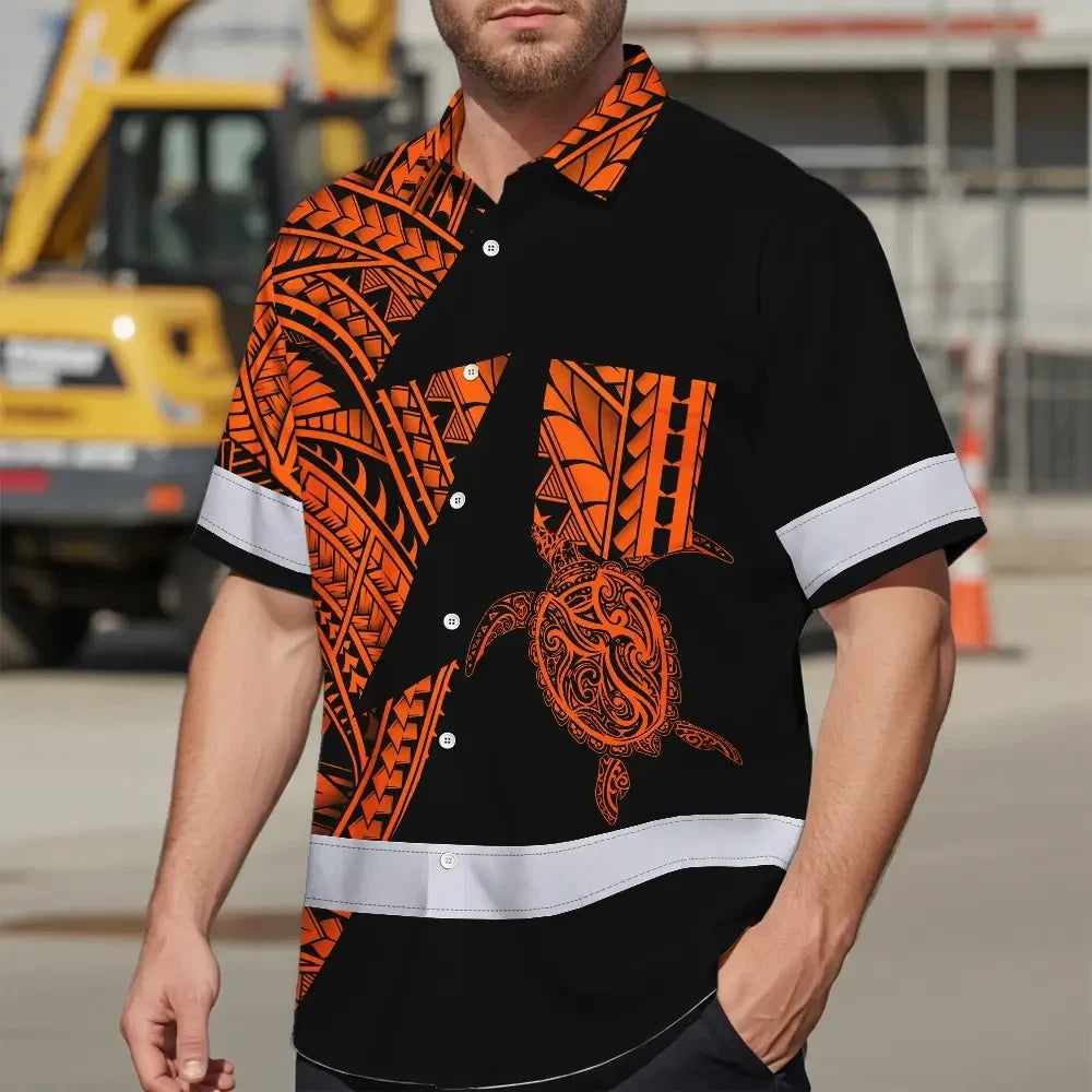 Hi Vis Hawaiian Shirt Reflective Tapes Orange Neon Turtle Hawaii Custom Name