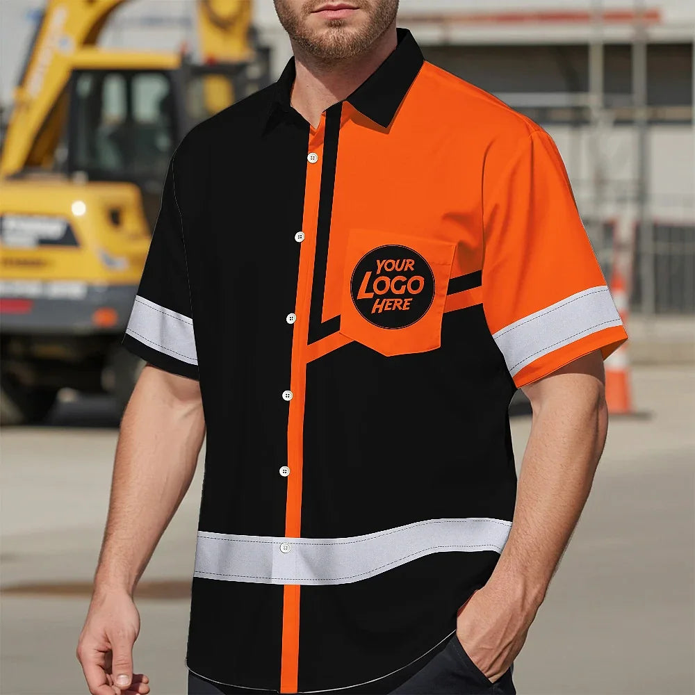Hi Vis Hawaiian Shirt Reflective Tapes Orange Neon Uniform Custom Name And Logo