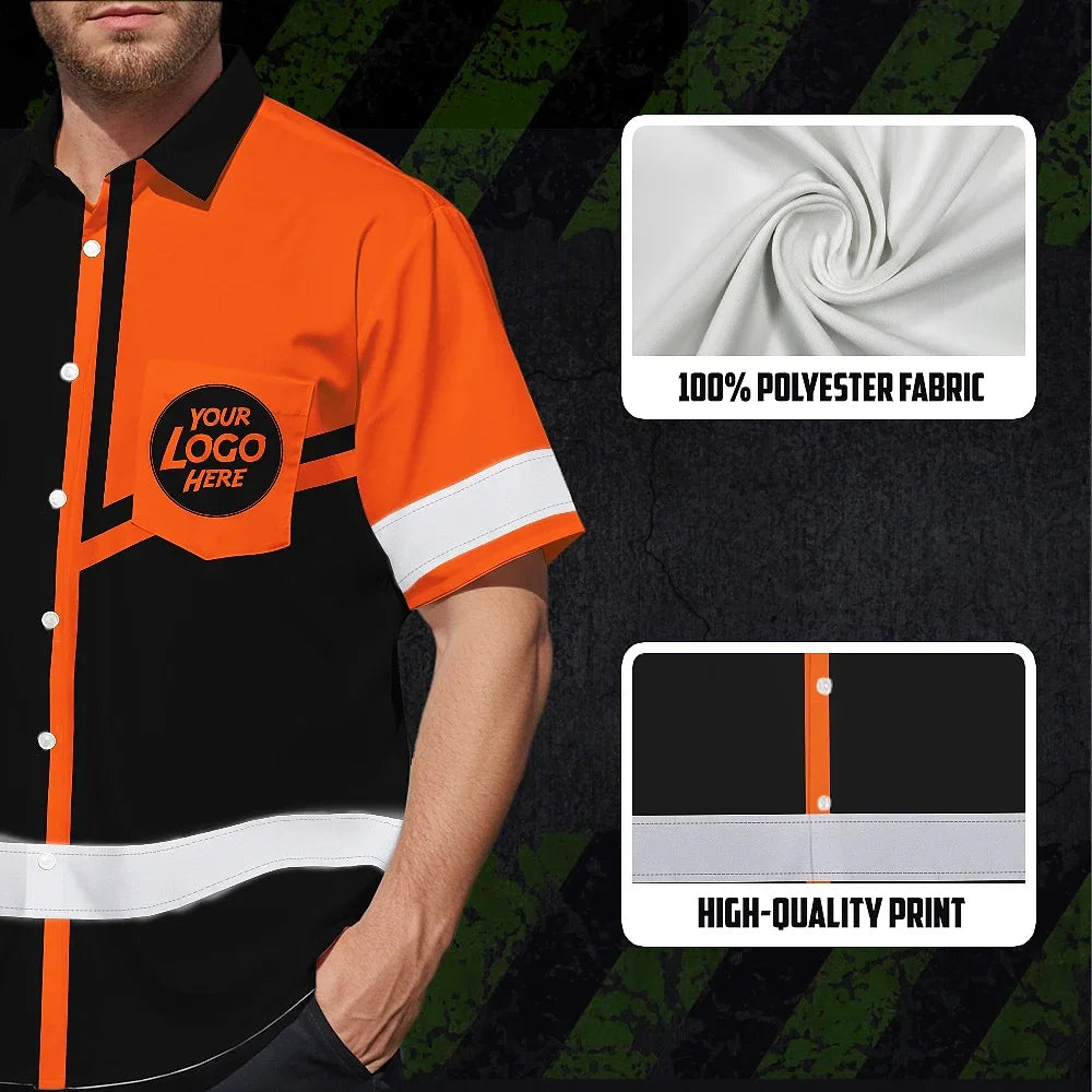 Hi Vis Hawaiian Shirt Reflective Tapes Orange Neon Uniform Custom Name And Logo
