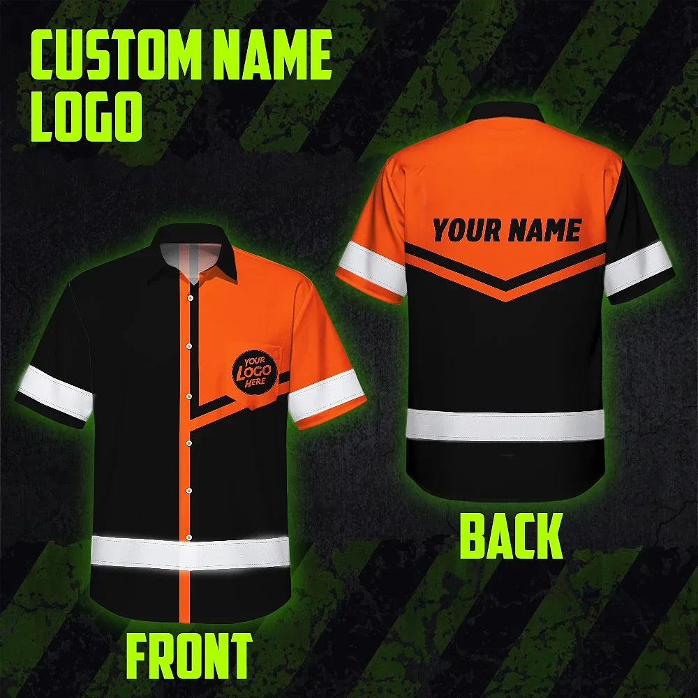 Hi Vis Hawaiian Shirt Reflective Tapes Orange Neon Uniform Custom Name And Logo