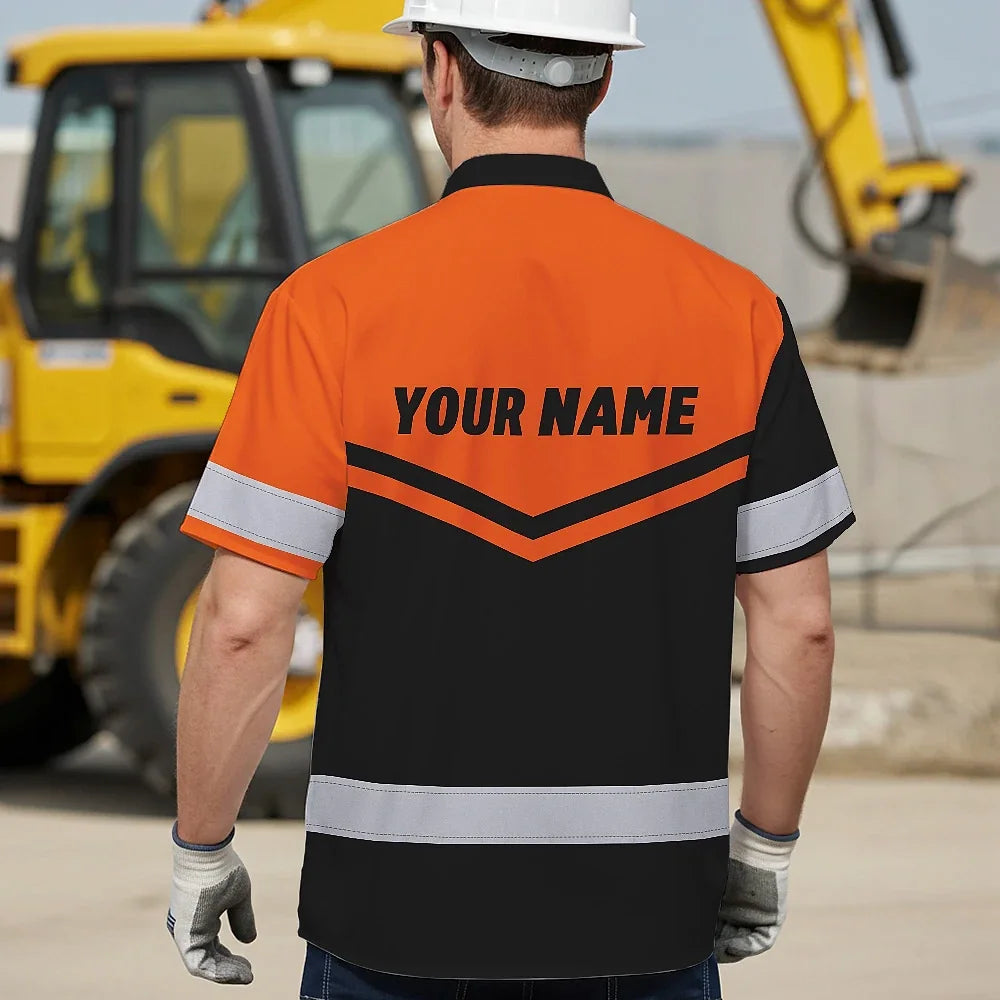 Hi Vis Hawaiian Shirt Reflective Tapes Orange Neon Uniform Custom Name And Logo