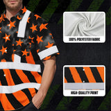 Hi Vis Hawaiian Shirt Reflective Tapes Orange Neon US Flag Custom Name Safety Workwear For Workers, Truckers, Operators