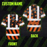 Hi Vis Hawaiian Shirt Reflective Tapes Orange Neon US Flag Custom Name Safety Workwear For Workers, Truckers, Operators