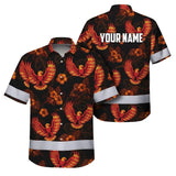 Hi Vis Hawaiian Shirt Reflective Tapes Orange Neon US Flag Flower Custom Name Safety Workwear For Workers, Truckers, Operators, Independence