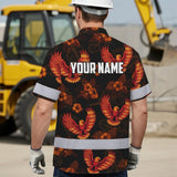 Hi Vis Hawaiian Shirt Reflective Tapes Orange Neon US Flag Flower Custom Name Safety Workwear For Workers, Truckers, Operators, Independence
