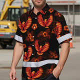 Hi Vis Hawaiian Shirt Reflective Tapes Orange Neon US Flag Flower Custom Name Safety Workwear For Workers, Truckers, Operators, Independence