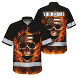Hi Vis Hawaiian Shirt Reflective Tapes Orange Neon US Skull Custom Name Safety Workwear For Workers, Truckers, Operators