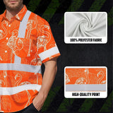 Hi Vis Hawaiian Shirt Reflective Tapes Orange Neon White Flamingo Custom Name Safety Workwear For Workers, Truckers, Operators