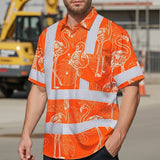 Hi Vis Hawaiian Shirt Reflective Tapes Orange Neon White Flamingo Custom Name Safety Workwear For Workers, Truckers, Operators