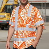Hi Vis Hawaiian Shirt Reflective Tapes Orange Neon White Flowers Custom Name Safety Workwear For Workers, Truckers, Operators