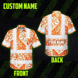 Hi Vis Hawaiian Shirt Reflective Tapes Orange Neon White Flowers Custom Name Safety Workwear For Workers, Truckers, Operators