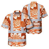 Hi Vis Hawaiian Shirt Reflective Tapes Orange Neon White Protea Custom Name Safety Workwear For Workers, Truckers, Operators