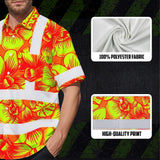 Hi Vis Hawaiian Shirt Reflective Tapes Orange Neon Yellow Orchid Custom Name Safety Workwear For Workers, Truckers, Operators