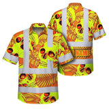 Hi Vis Hawaiian Shirt Reflective Tapes Orange Neon Yellow Skull Custom Name Safety Workwear For Workers, Truckers, Operators