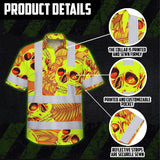 Hi Vis Hawaiian Shirt Reflective Tapes Orange Neon Yellow Skull Custom Name Safety Workwear For Workers, Truckers, Operators