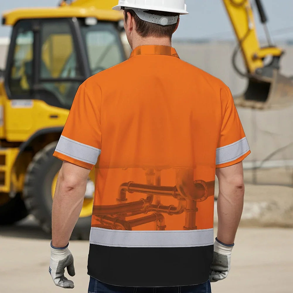 Hi Vis Hawaiian Shirt Reflective Tapes Orange Plumber Custom Name Safety Workwear