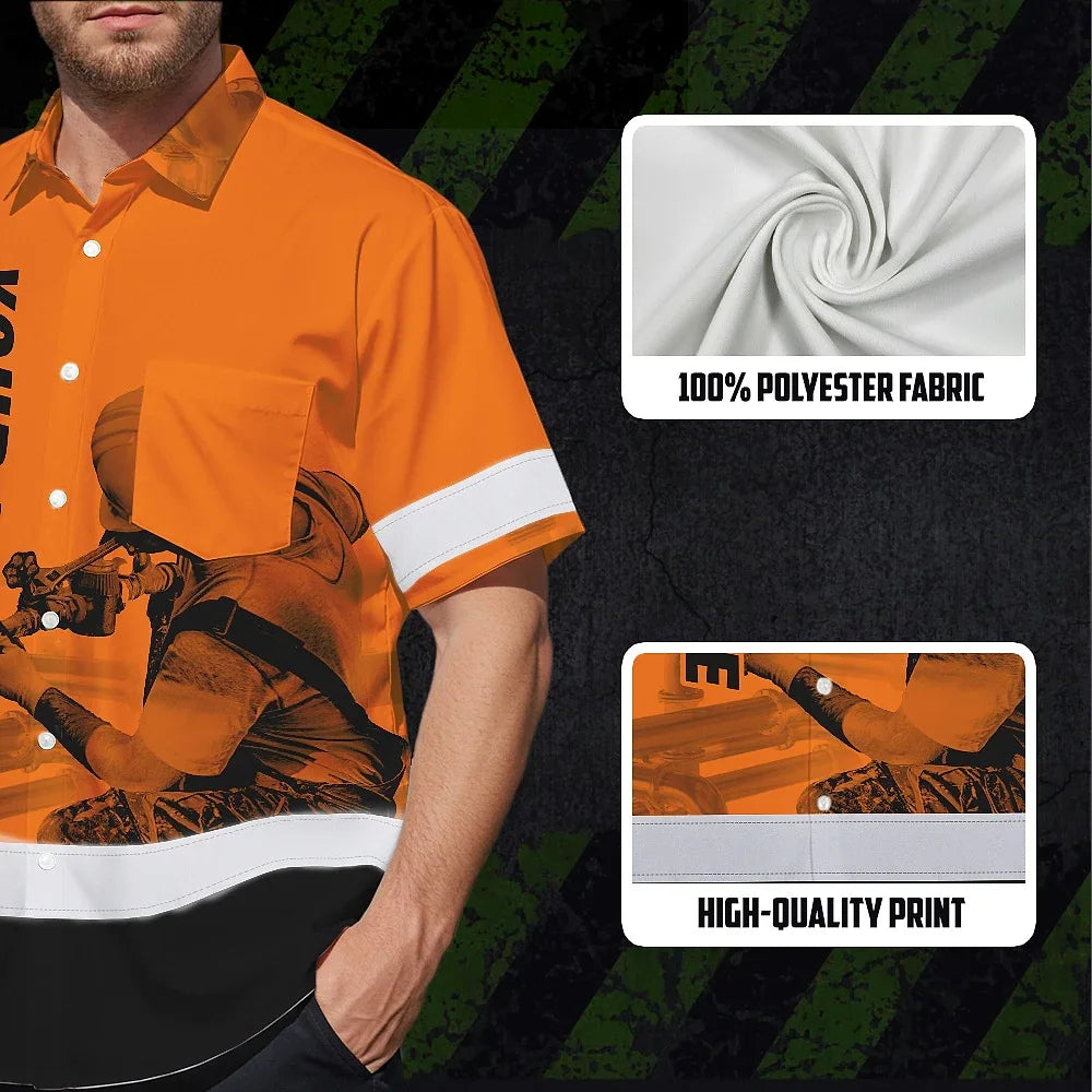 Hi Vis Hawaiian Shirt Reflective Tapes Orange Plumber Custom Name Safety Workwear