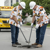 Hi Vis Hawaiian Shirt Reflective Tapes Orange Skid Loader Custom Name Safety Workwear For Workers, Truckers, Operators