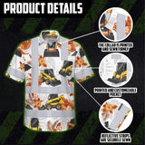 Hi Vis Hawaiian Shirt Reflective Tapes Orange Skid Loader Custom Name Safety Workwear For Workers, Truckers, Operators