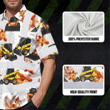 Hi Vis Hawaiian Shirt Reflective Tapes Orange Skid Loader Custom Name Safety Workwear For Workers, Truckers, Operators