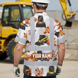 Hi Vis Hawaiian Shirt Reflective Tapes Orange Skid Loader Custom Name Safety Workwear For Workers, Truckers, Operators