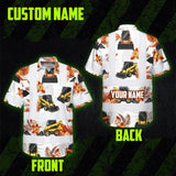 Hi Vis Hawaiian Shirt Reflective Tapes Orange Skid Loader Custom Name Safety Workwear For Workers, Truckers, Operators